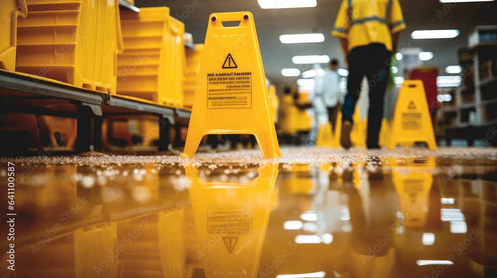 Caution wet floor sign on floor.