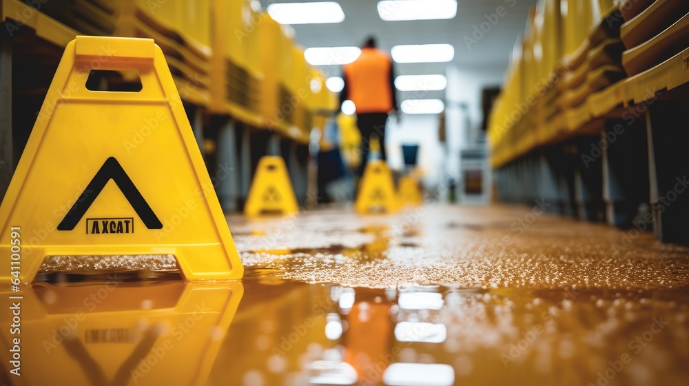 Caution wet floor sign on floor.