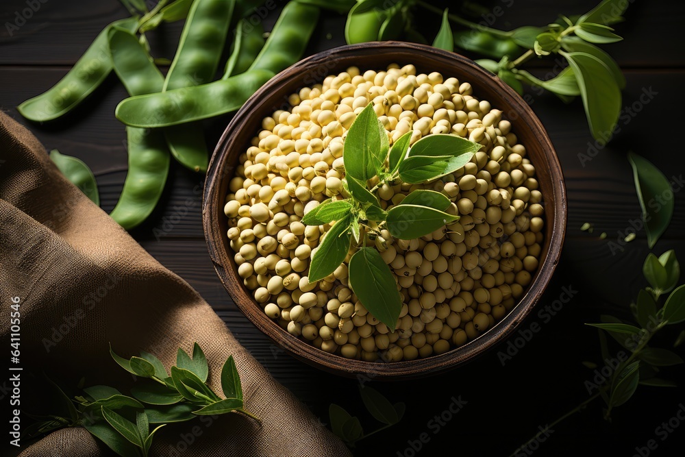 Soybean in bowl on table at kitchen.