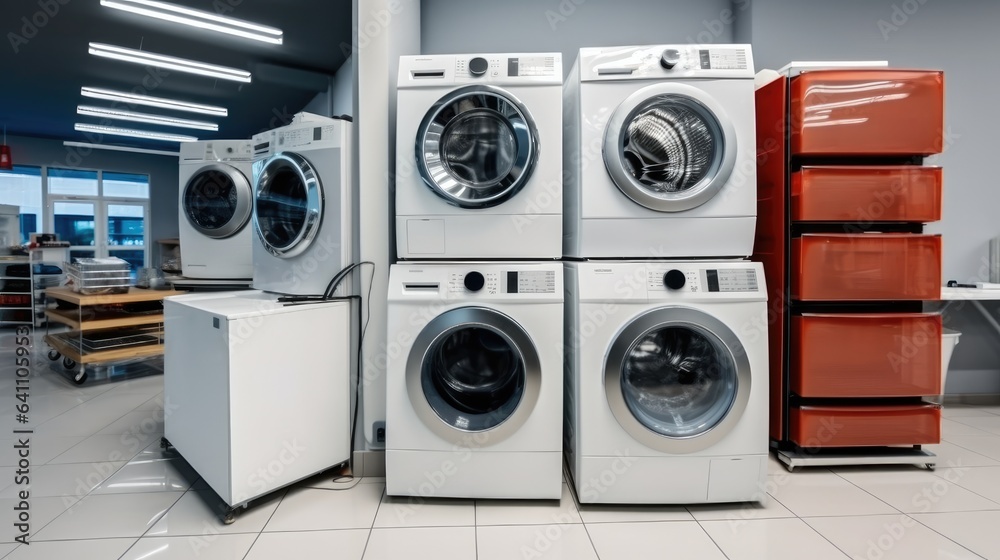 Washing machines and drying machines at store showroom.