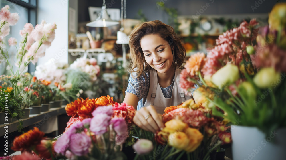 Florist working at her flower shop