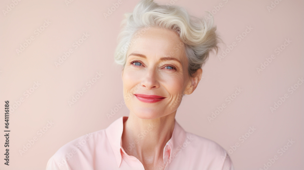 Beautiful mature woman on an solid colored background