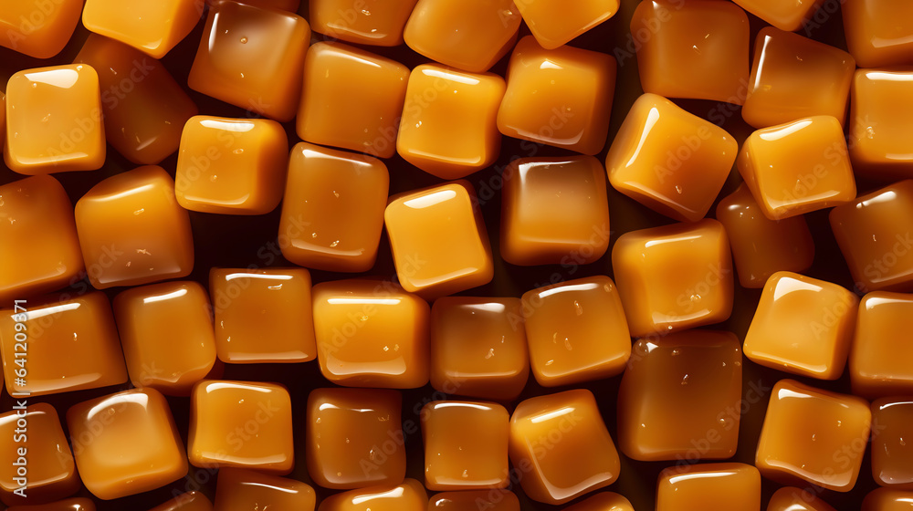 Toffee candy, caramel candies background. Sweet backdrop. Generative AI