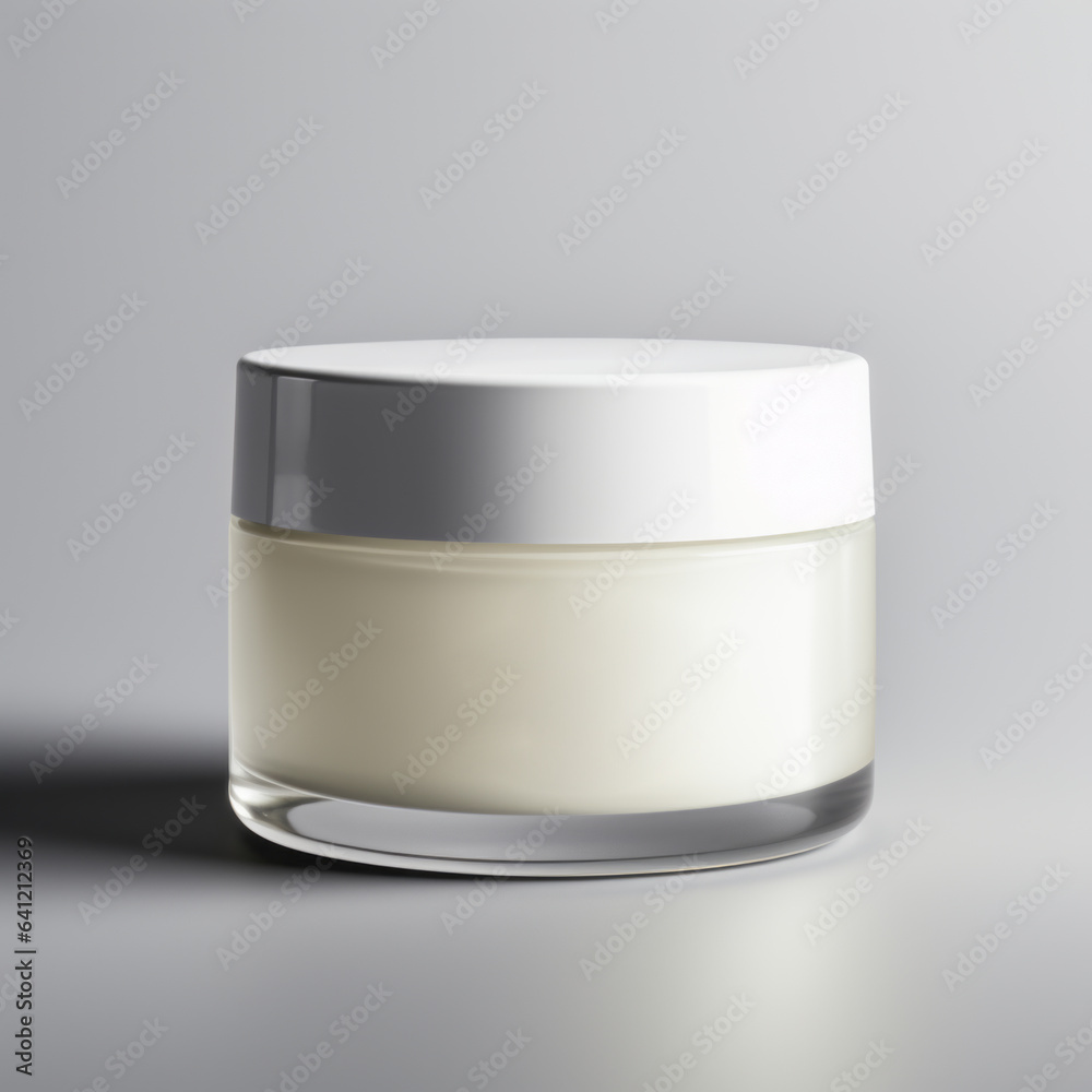 Cosmetic jar glass container with body, face cream. Realistic packaging mockup