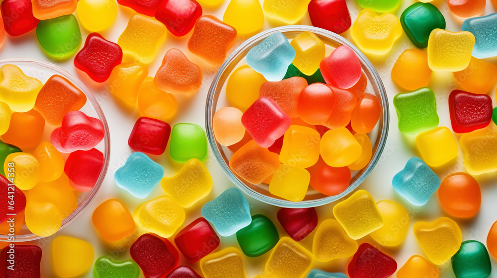 Fruit gummy candies background. Colorful sweet backdrop. Generative AI