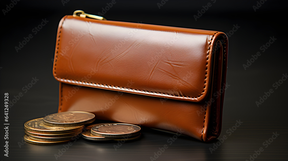 brown wallet with coins. Concept of excessive costs on a Black Friday