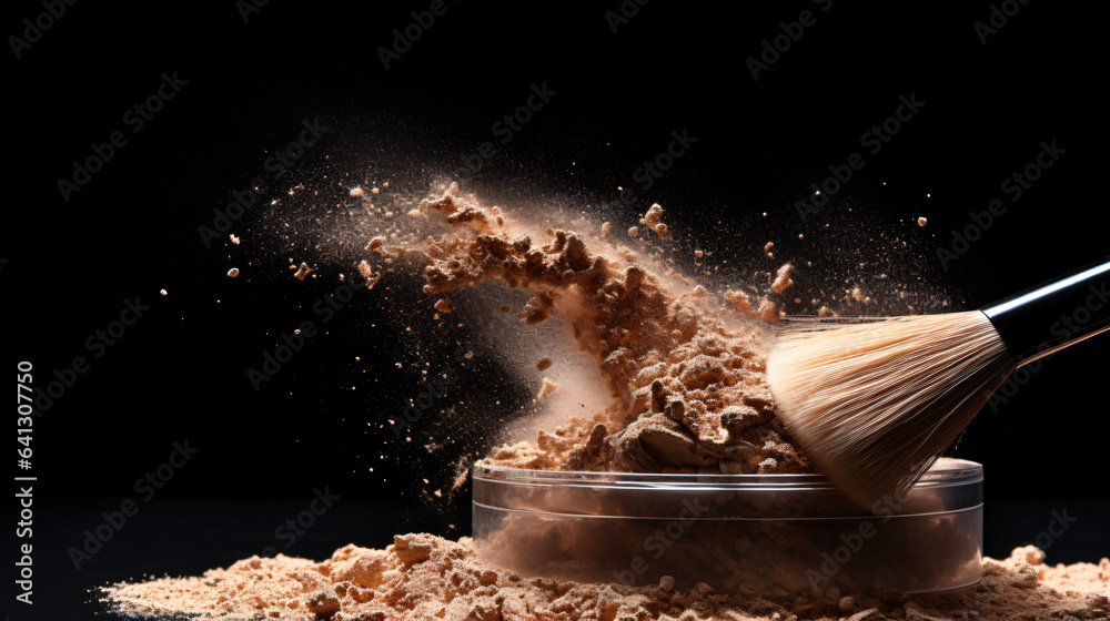 Creative commercial photo of beige loose cosmetic powder