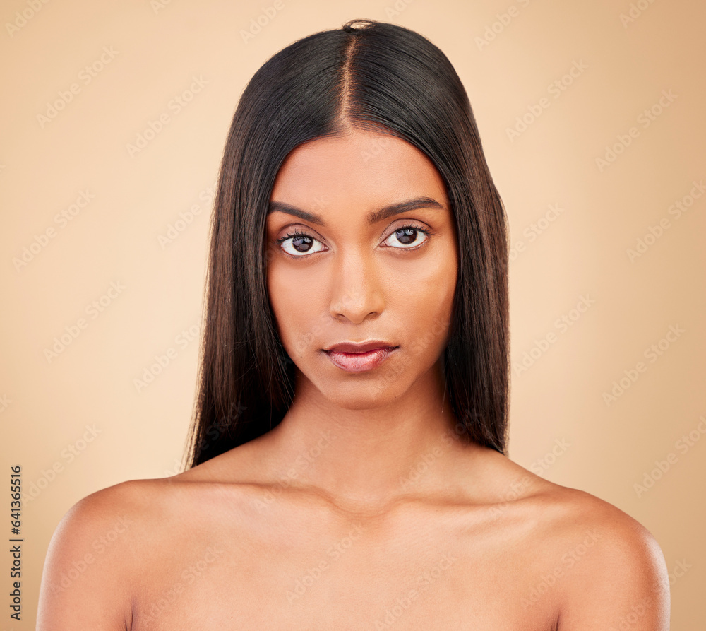 Hair, woman and portrait for beauty and cosmetics, shampoo and keratin treatment on studio backgroun