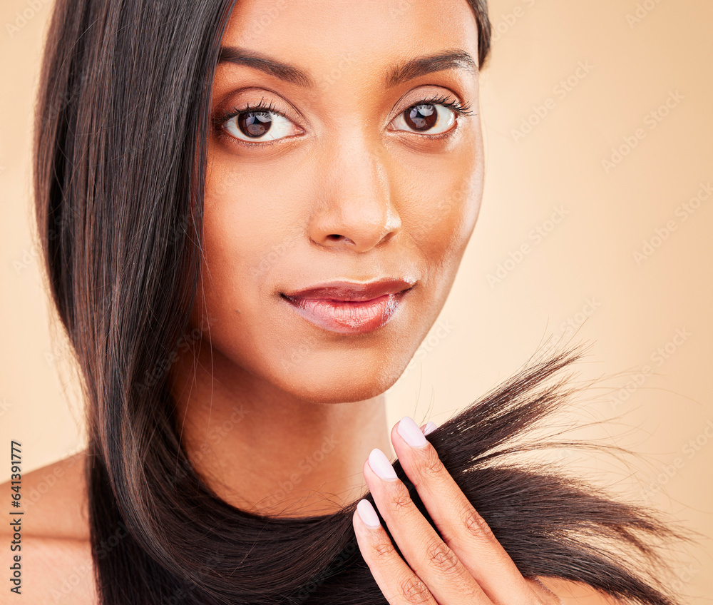 Hair care, beauty and portrait of woman in a studio with split ends for salon keratin treatment. Mak