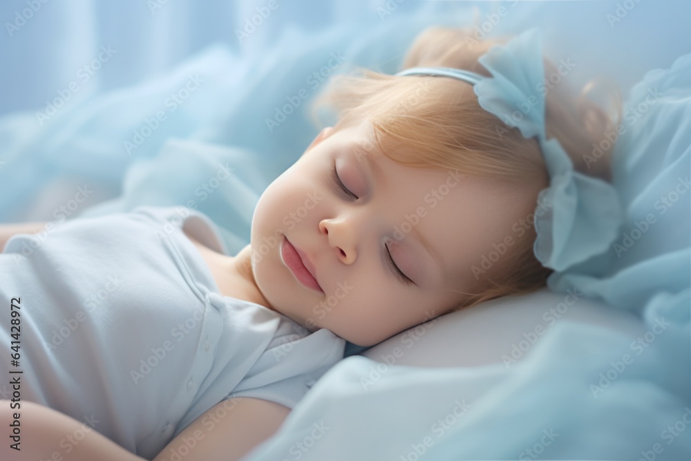 beautiful cute baby girl sleeping on a bed