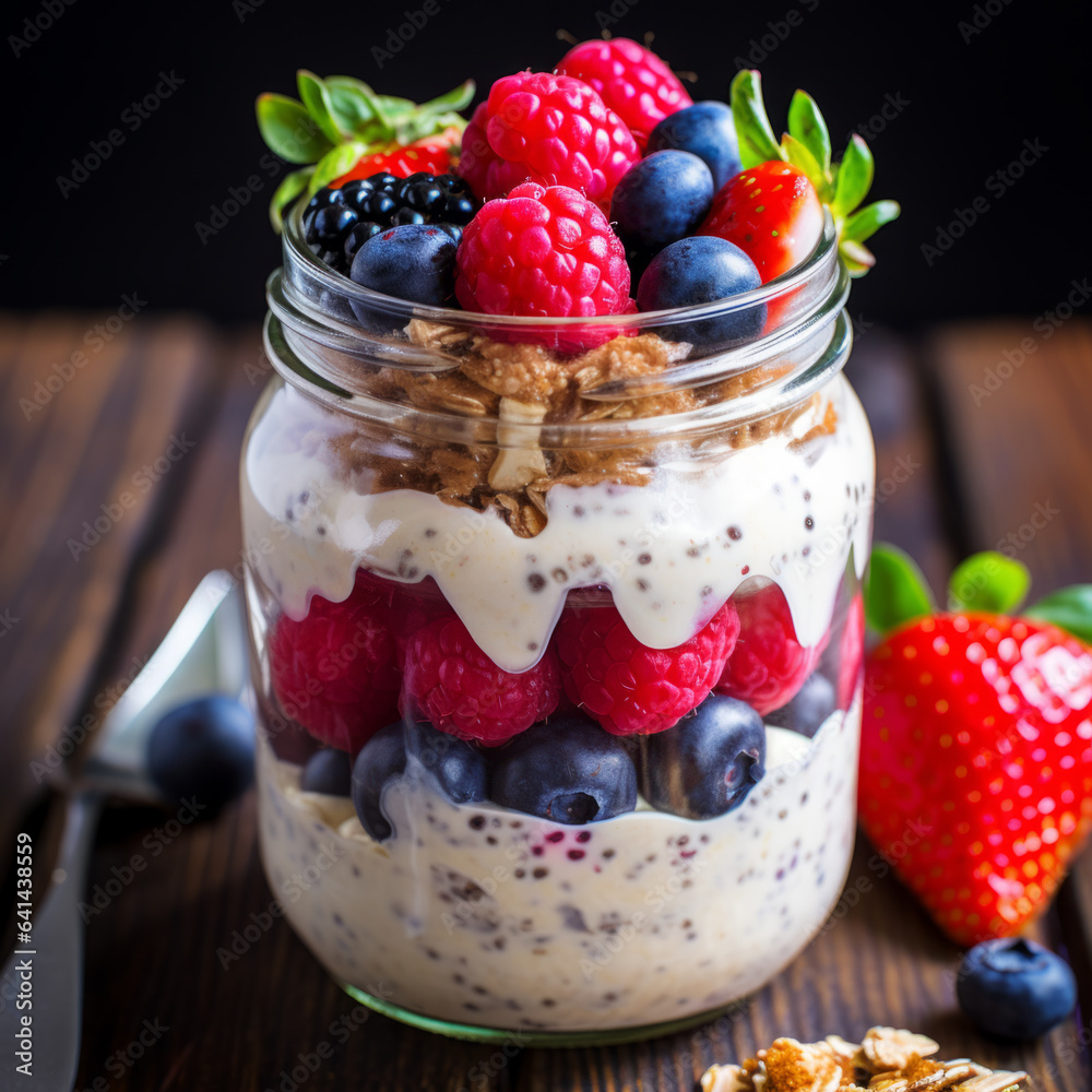 Healthy breakfast: overnight oats with fresh berries