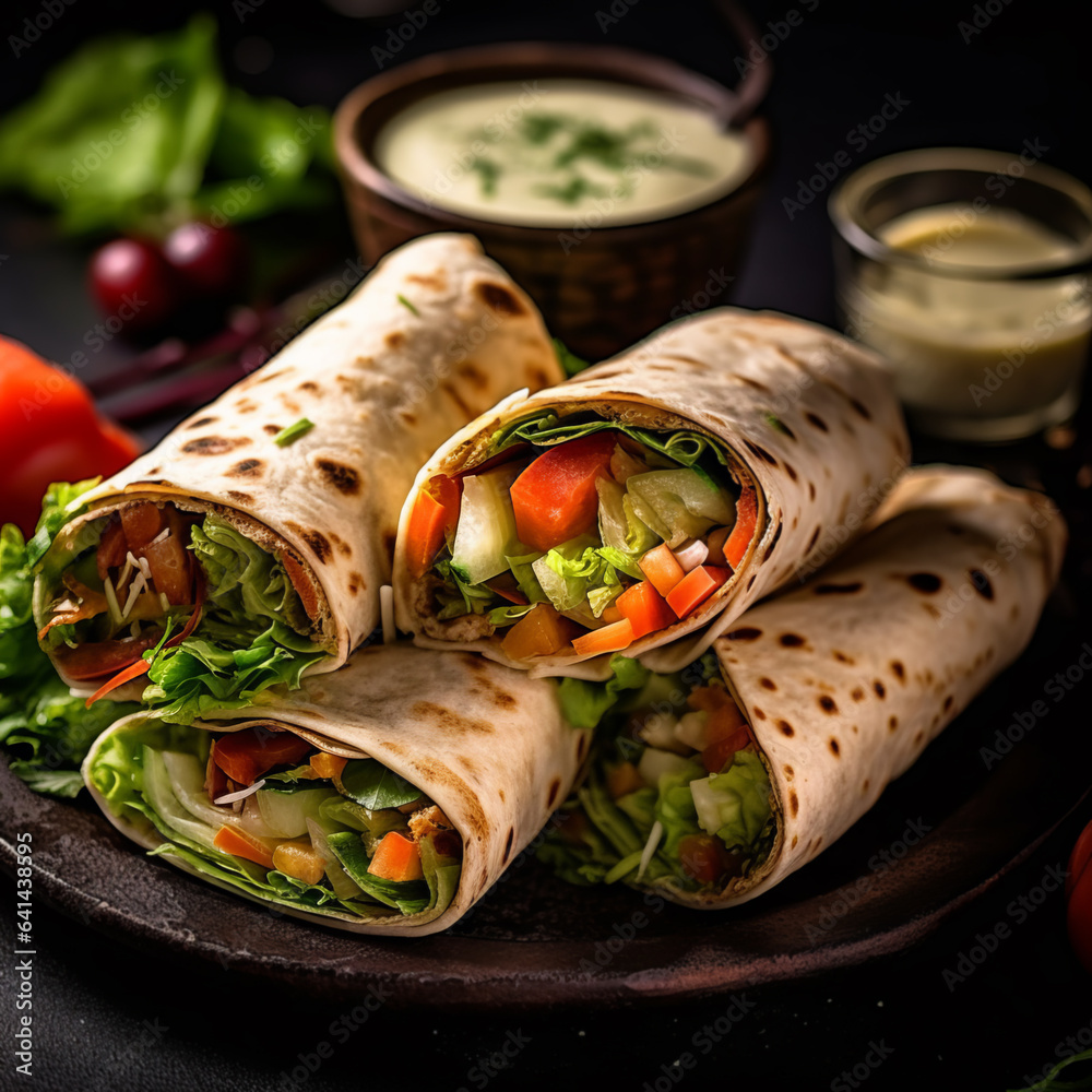 Vegan vegetable wraps, ready to eat, close up