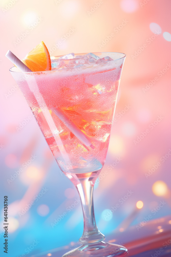 Alcohol cocktail drink in cocktail glass on pink background