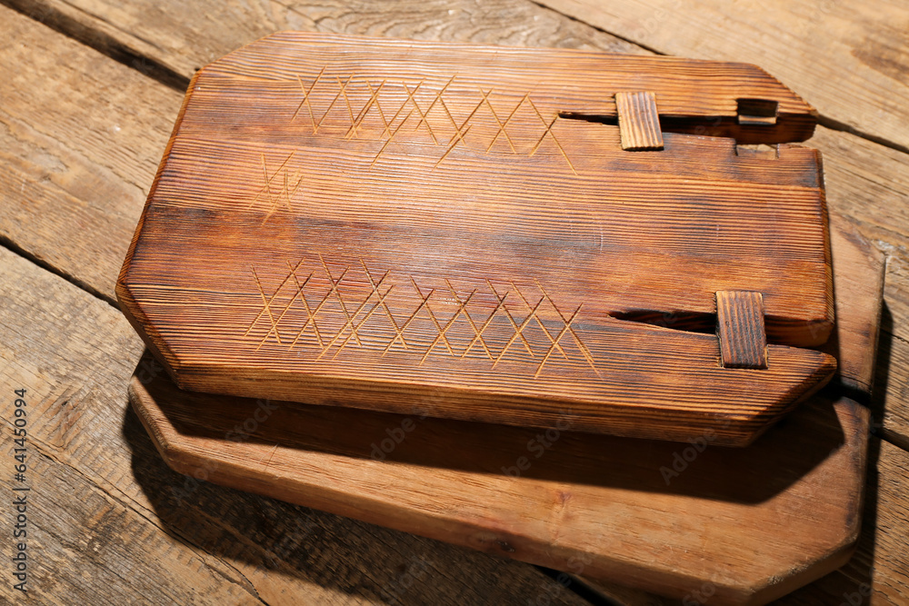 New cutting boards on wooden background