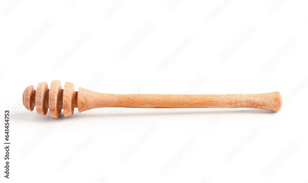 Wooden honey dipper isolated on white background