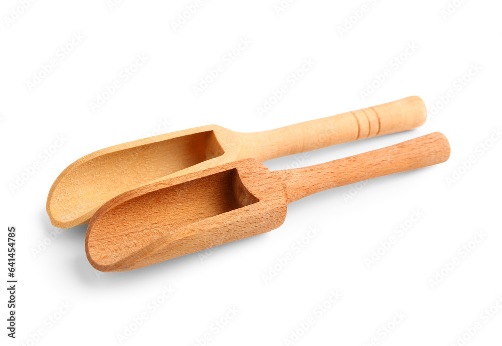 Wooden scoops isolated on white background