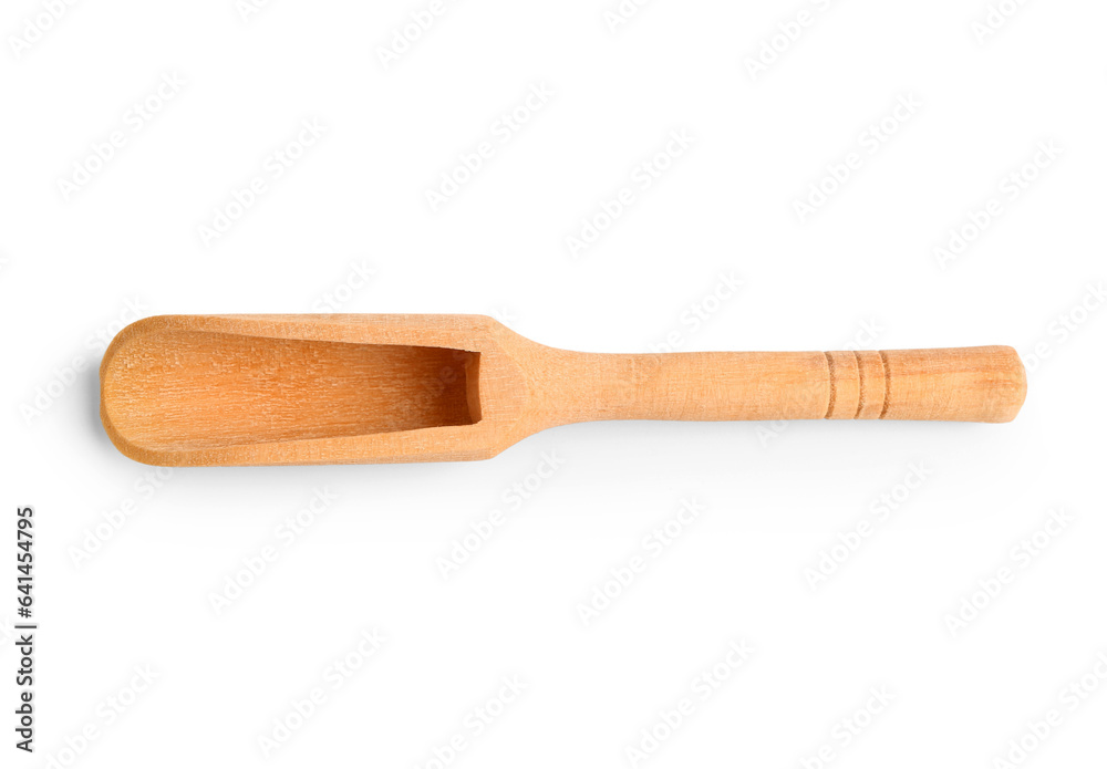 New wooden scoop on white background