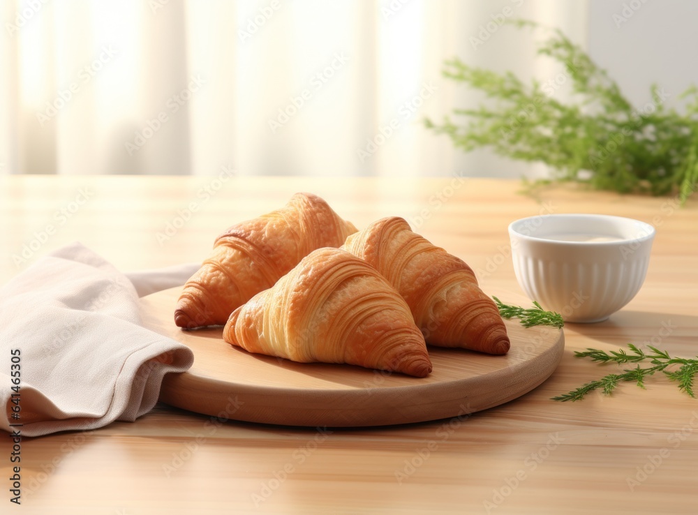 Light breakfast background with croissants