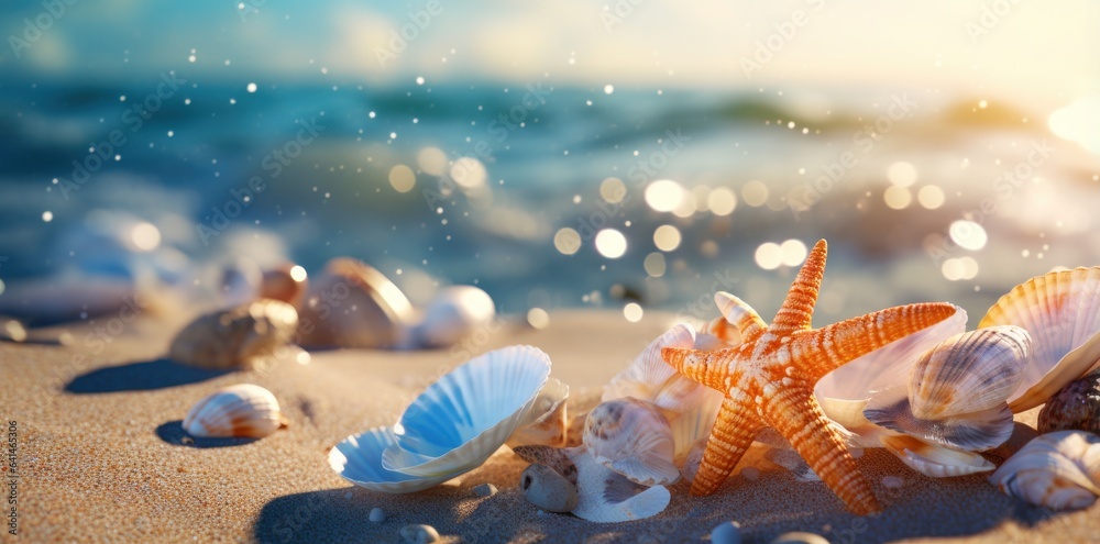 Sea shells and rocks on the beach