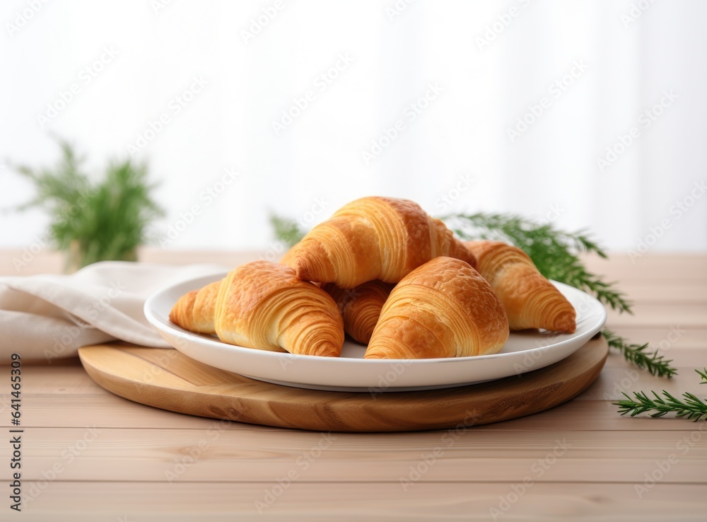 Light breakfast background with croissants