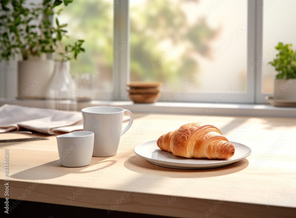 Light breakfast background with croissants