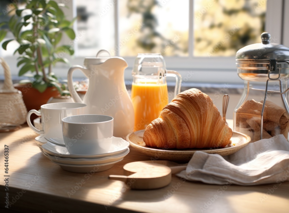 Light breakfast background with croissants