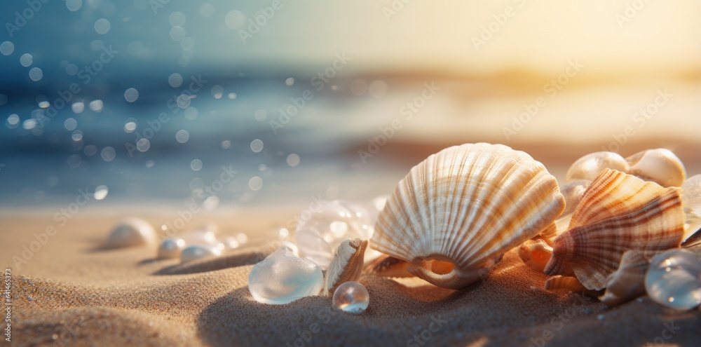 Sea shells and rocks on the beach