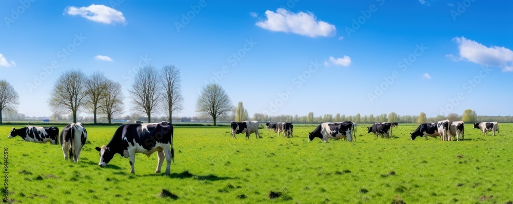 Cows in summer green meadow