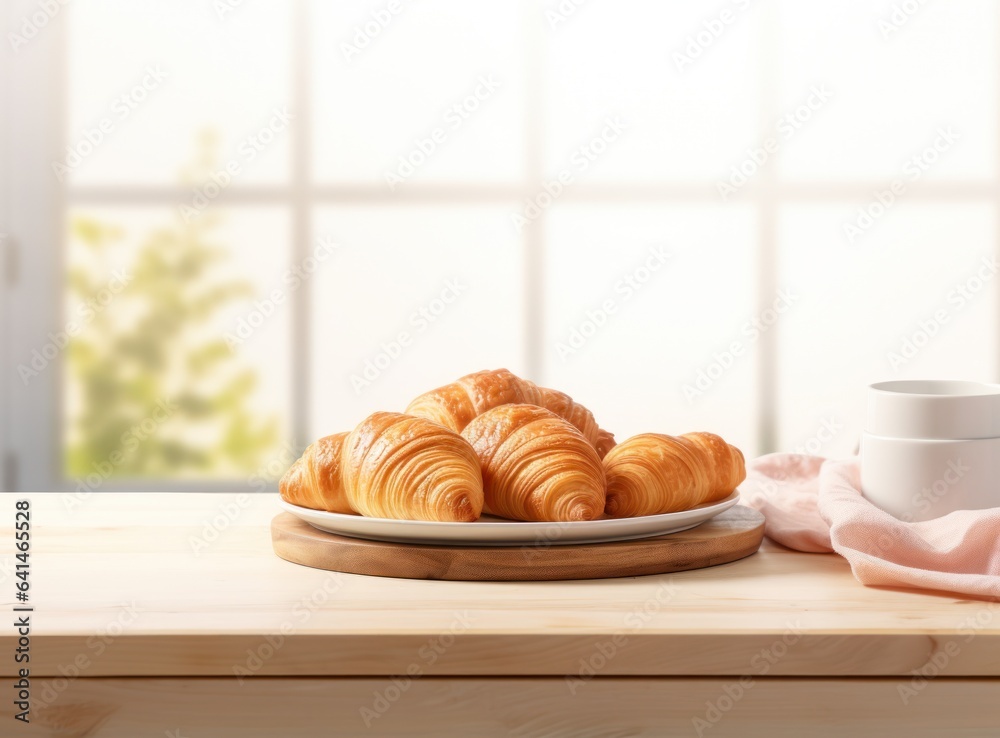 Light breakfast background with croissants