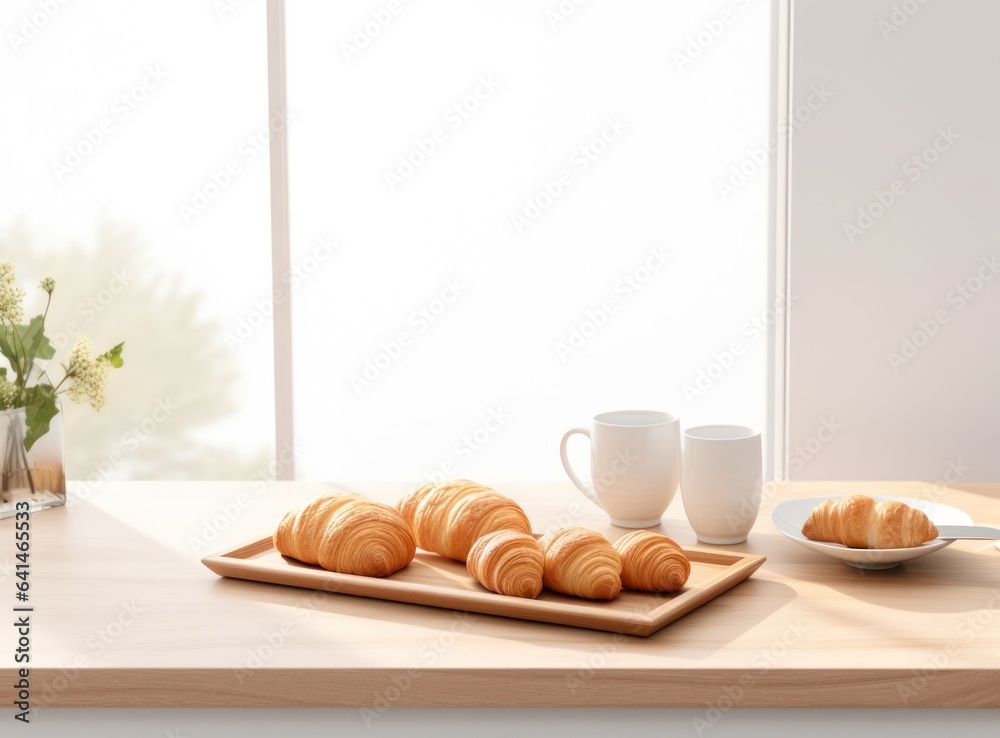 Light breakfast background with croissants