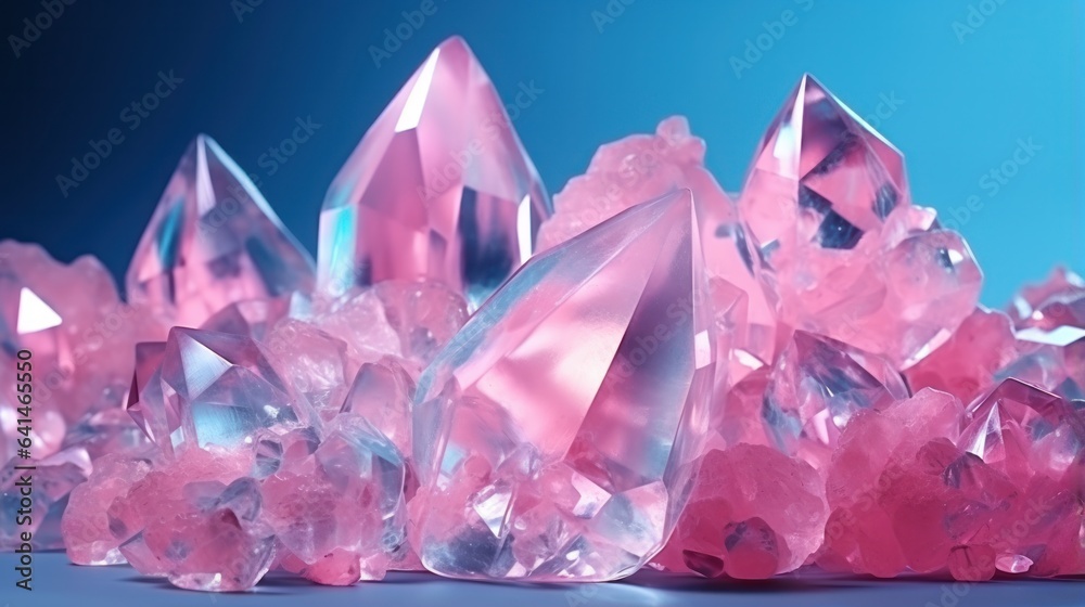 A bunch of crystals on blue background