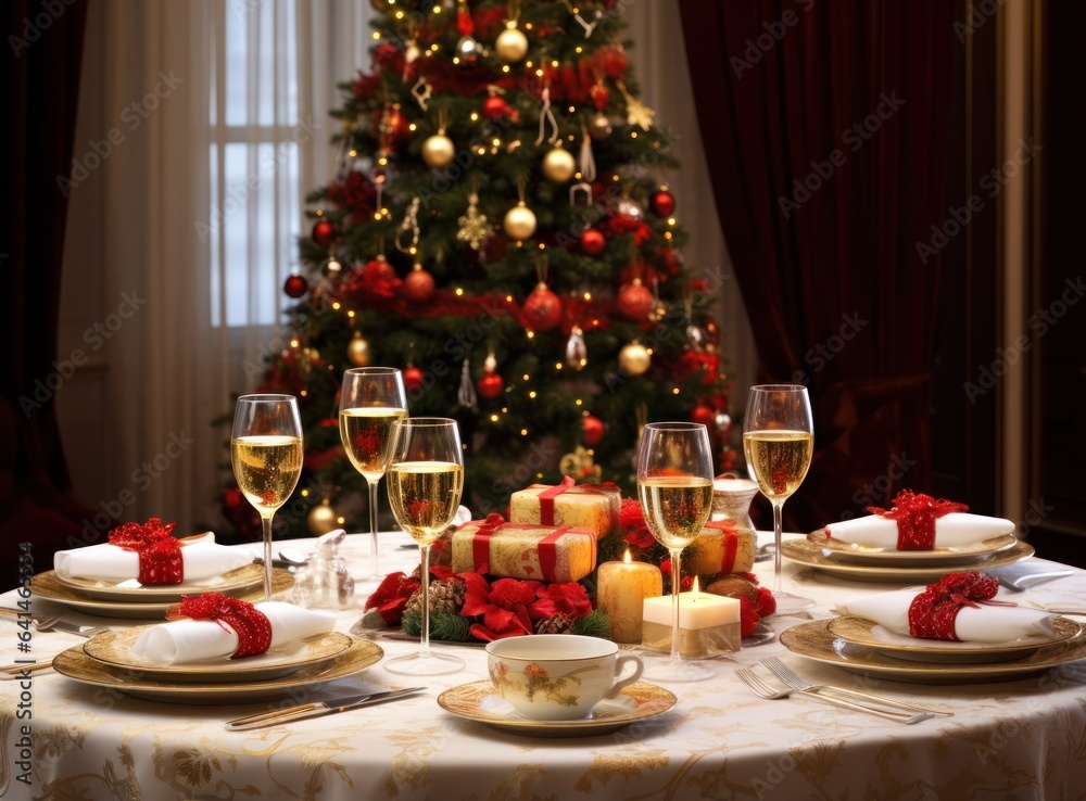 Beautiful Christmas table for holiday dinner