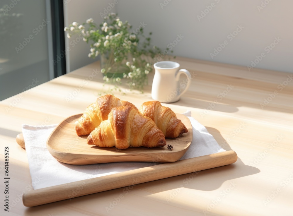 Light breakfast background with croissants