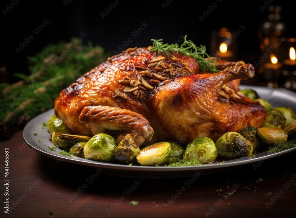 Hot roasted bird on Christmas dinner table