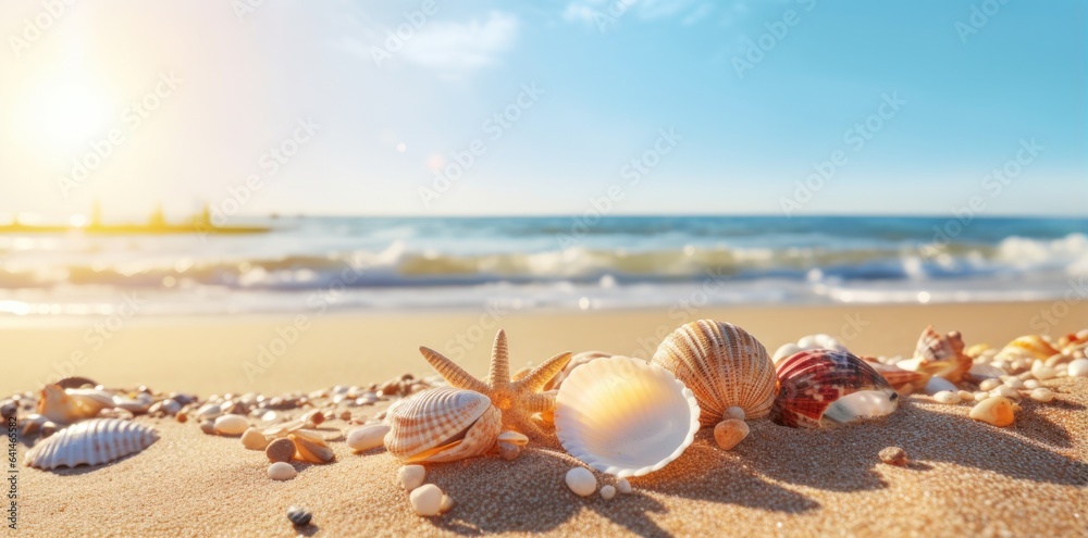 Sea shells and rocks on the beach