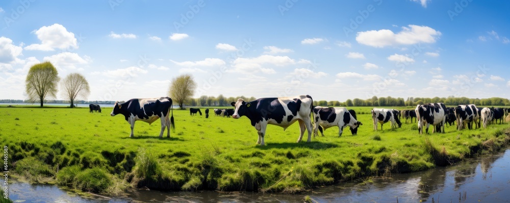 Cows in summer green meadow