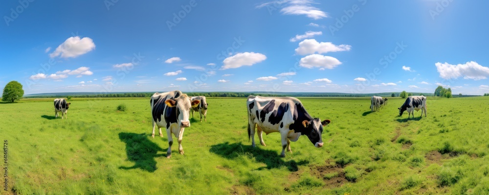 Cows in summer green meadow