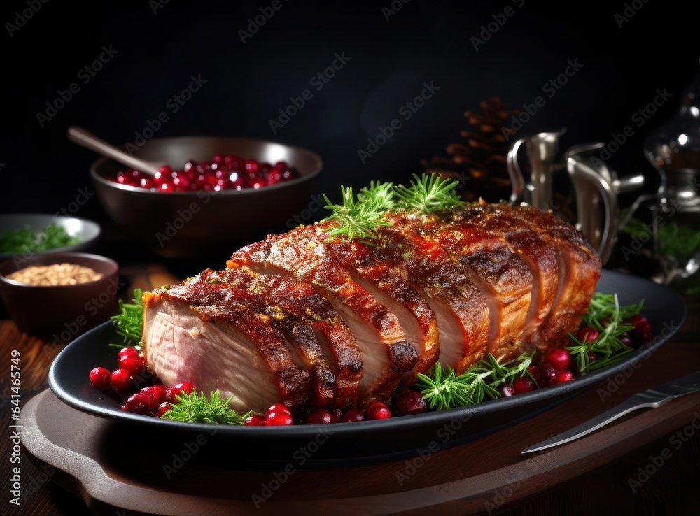 Christmas dinner with roasted ham