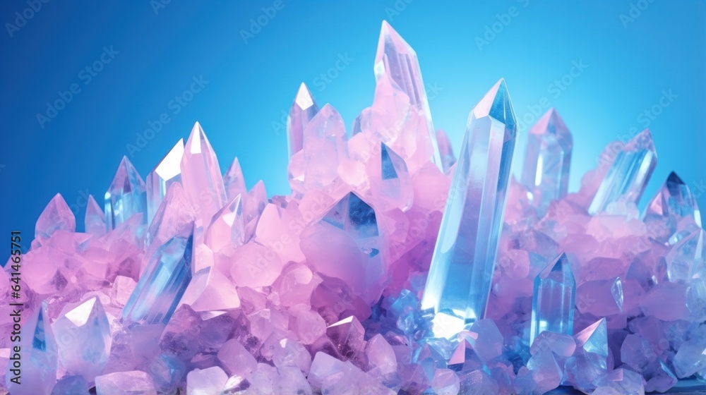 A bunch of crystals on blue background