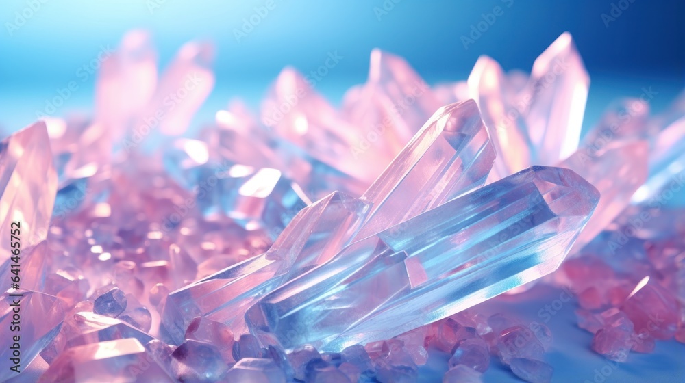 A bunch of crystals on blue background