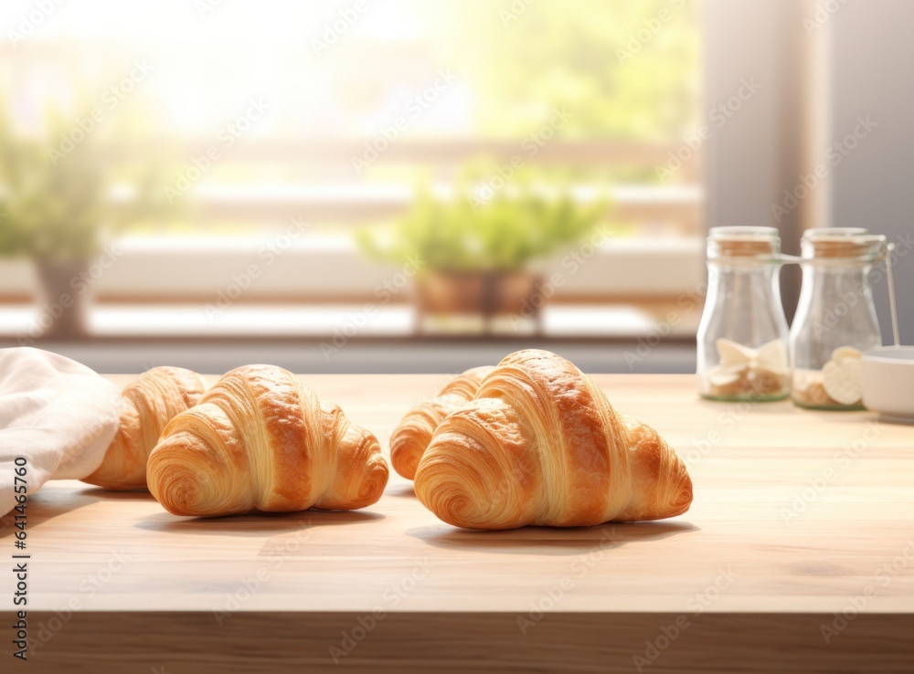 Light breakfast background with croissants