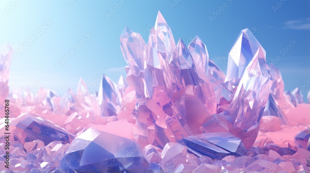 A bunch of crystals on blue background