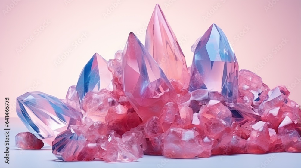 A bunch of crystals on blue background