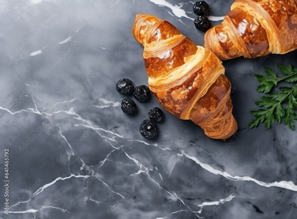 Light breakfast background with croissants