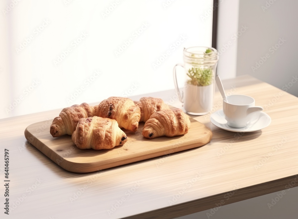 Light breakfast background with croissants