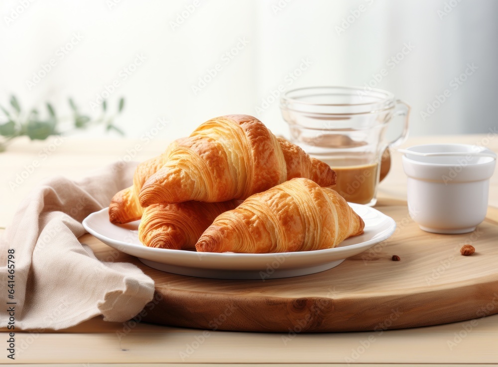 Light breakfast background with croissants