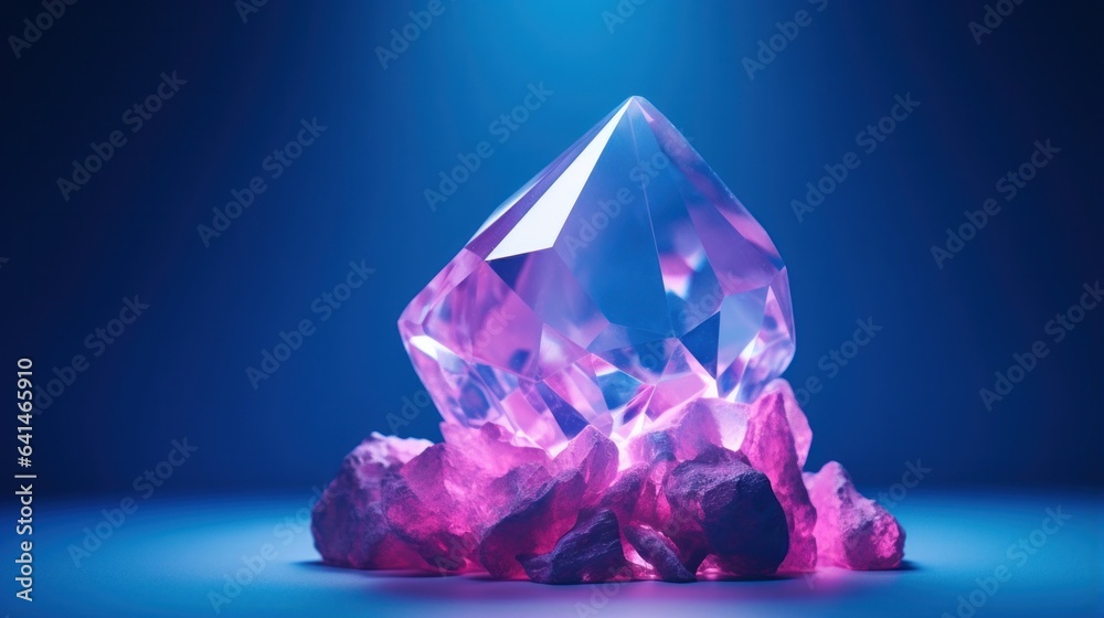 A bunch of crystals on blue background