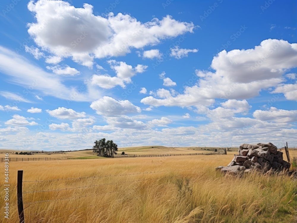 a field with a fence and a tree