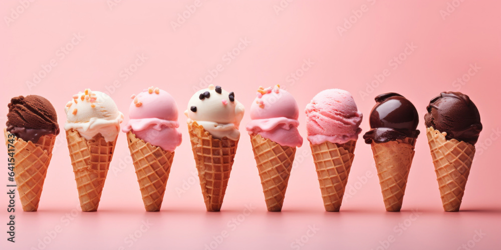 Ice creams on pale pink background