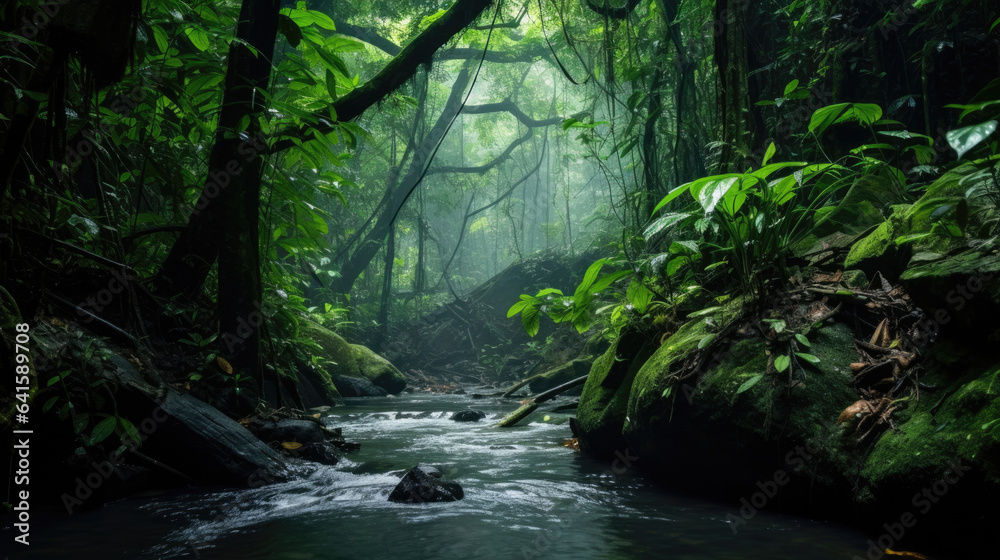 Deep tropical jungles of Southeast Asia in august